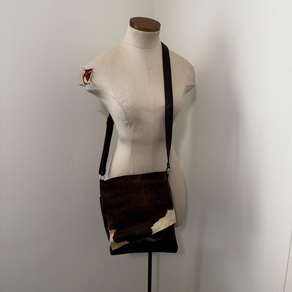 Ili New York Cowhide Leather Brown Crossbody Boho Festival Western Southwestern - Picture 2 of 9